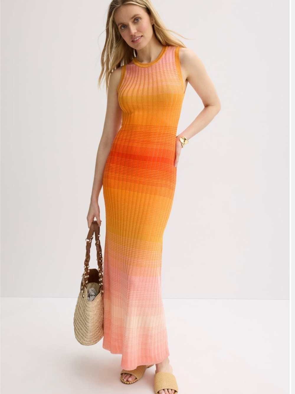 Maje Sleeveless Ombre Maxi Dress in Orange and Pink